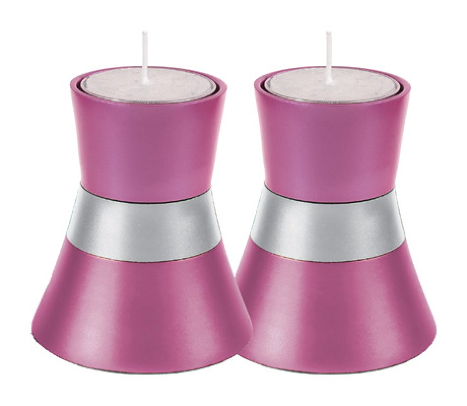 Yair Emanuel Small Anodized Aluminum Candlesticks, Silver Band - Choice of Colors