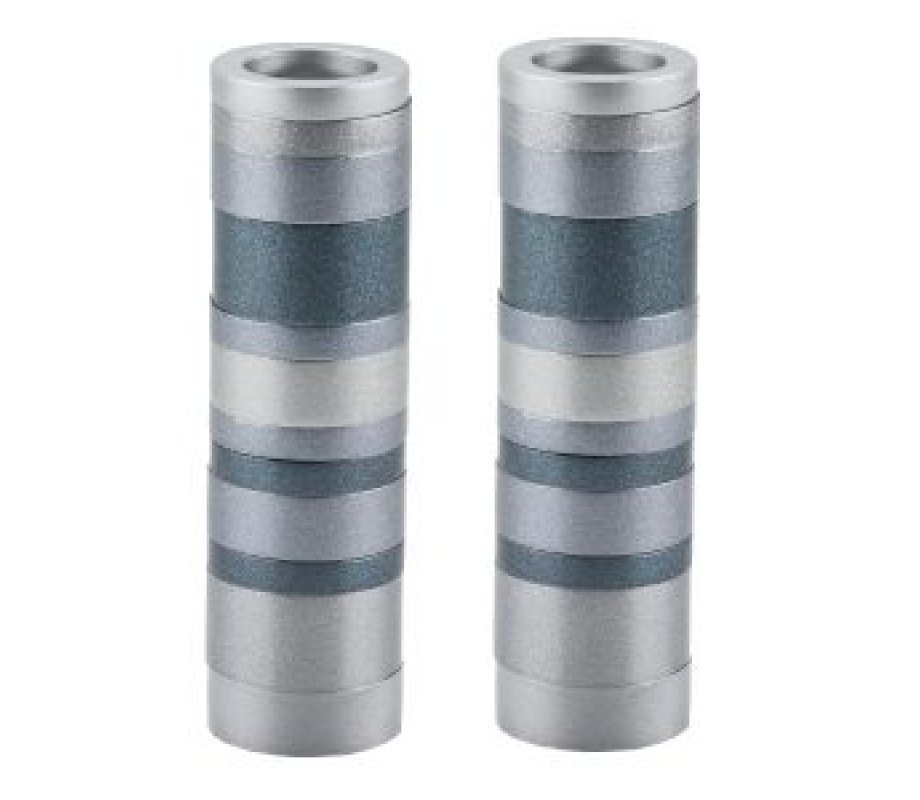 Yair Emanuel Small Cylinder Candlesticks with Rings - Shades of Gray