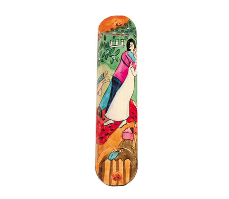 Yair Emanuel Small Hand Painted Wood Mezuzah - Bride and Groom