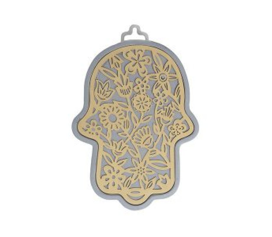 Yair Emanuel Small Wall Hamsa with Delicate Floral Overlay - Choice of Colors