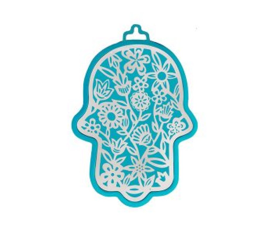 Yair Emanuel Small Wall Hamsa with Delicate Floral Overlay - Choice of Colors