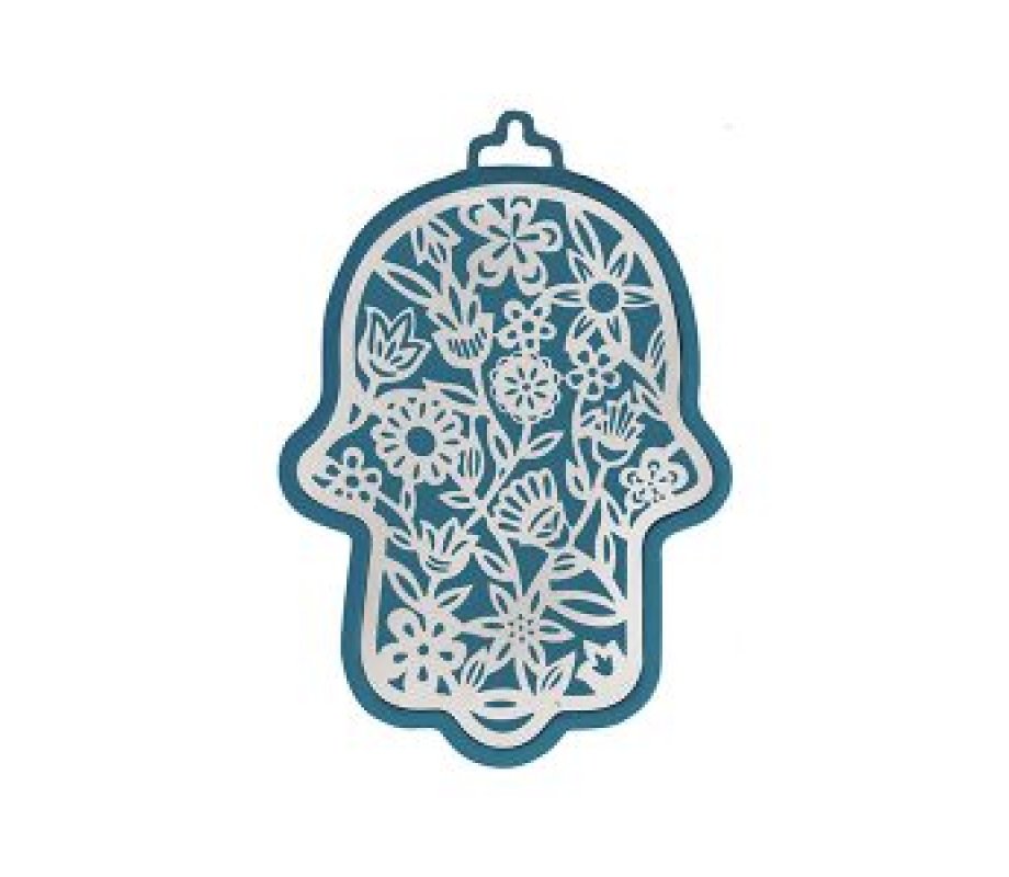 Yair Emanuel Small Wall Hamsa with Delicate Floral Overlay - Choice of Colors
