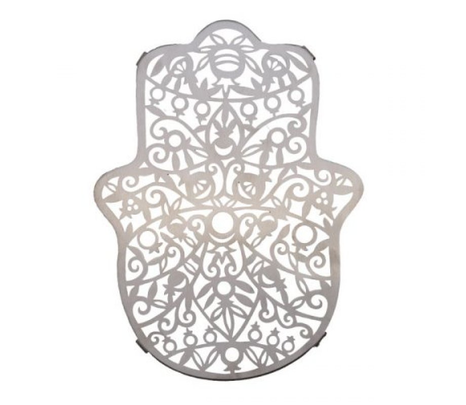 Yair Emanuel Stainless Steel Hamsa Shape Trivet Pot Holder – Pomegranate Design