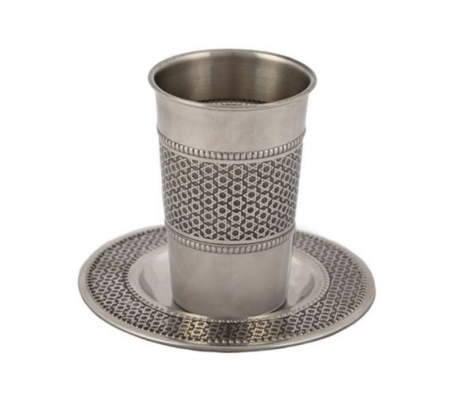 Yair Emanuel Stainless Steel Kiddush Cup and Saucer - Star of David