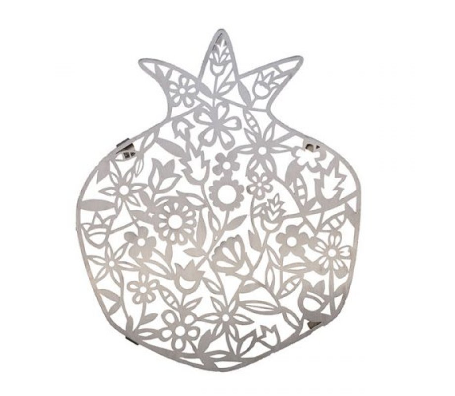 Yair Emanuel Stainless Steel Trivet - Pomegranate Shape with Flowers
