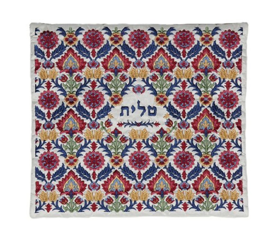 Yair Emanuel Tallit and Tefillin Bag, Embroidered Floral Design – Colorful
