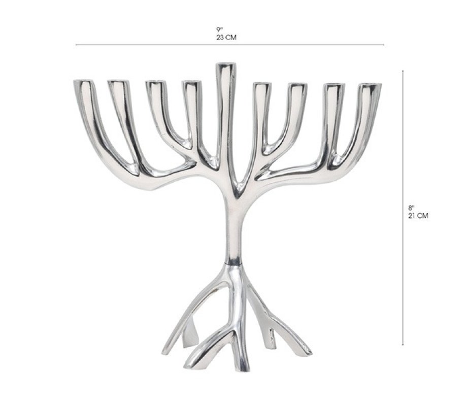 Yair Emanuel Tree of Life Aluminum Chanukah Menorah - Silver, Medium