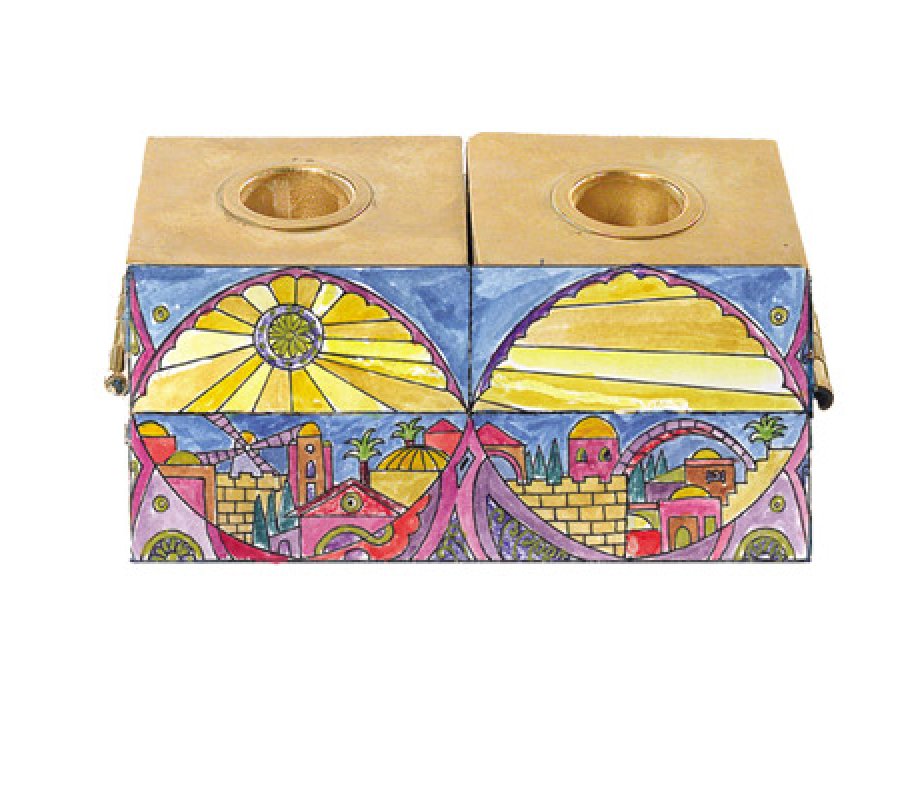 Yair Emanuel Two-In-One Menorah & Shabbat Candlesticks - Golden Jerusalem