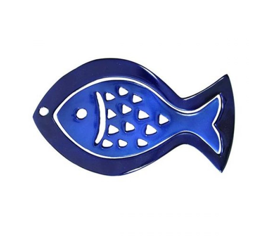 Yair Emanuel Two-in-One Trivet, Blue Hand Painted Anodized Aluminum - Fish