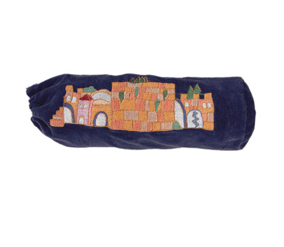 Yair Emanuel Velvet Shofar Pouch for Rams Horn Navy – Jerusalem View