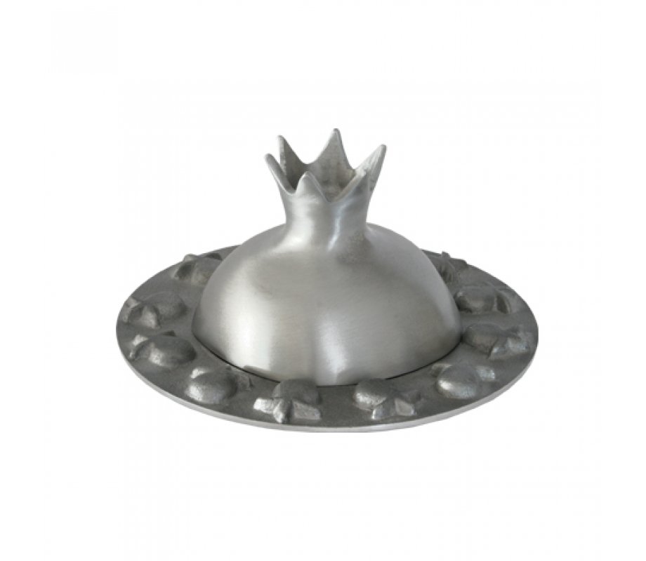 Yair Emanuel nodized Aluminum Honey Dish with Pomegranate Cover - Silver Gray
