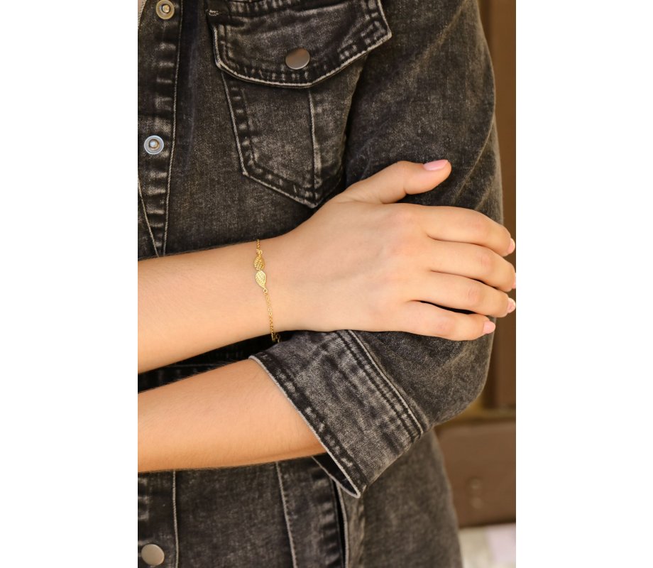 Yellow Gold-Plated Sterling Silver Bracelet – Angels Wings with Zircons