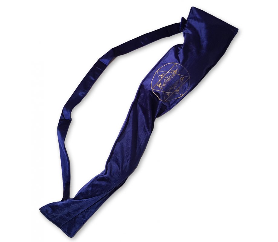Yemenite Shofar Pouch Blue Velvet - Gold Embroidery Jerusalem & Star of David