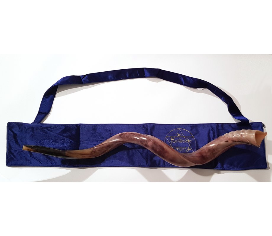 Yemenite Shofar Pouch Blue Velvet - Gold Embroidery Jerusalem & Star of David