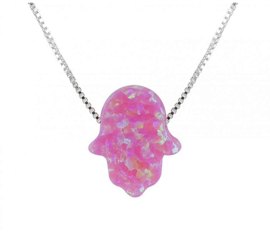 aJudaica Pink Opal Hamsa Hand Necklace