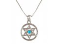 aJudaica Rhodium Star of David Necklace - Blue Stone